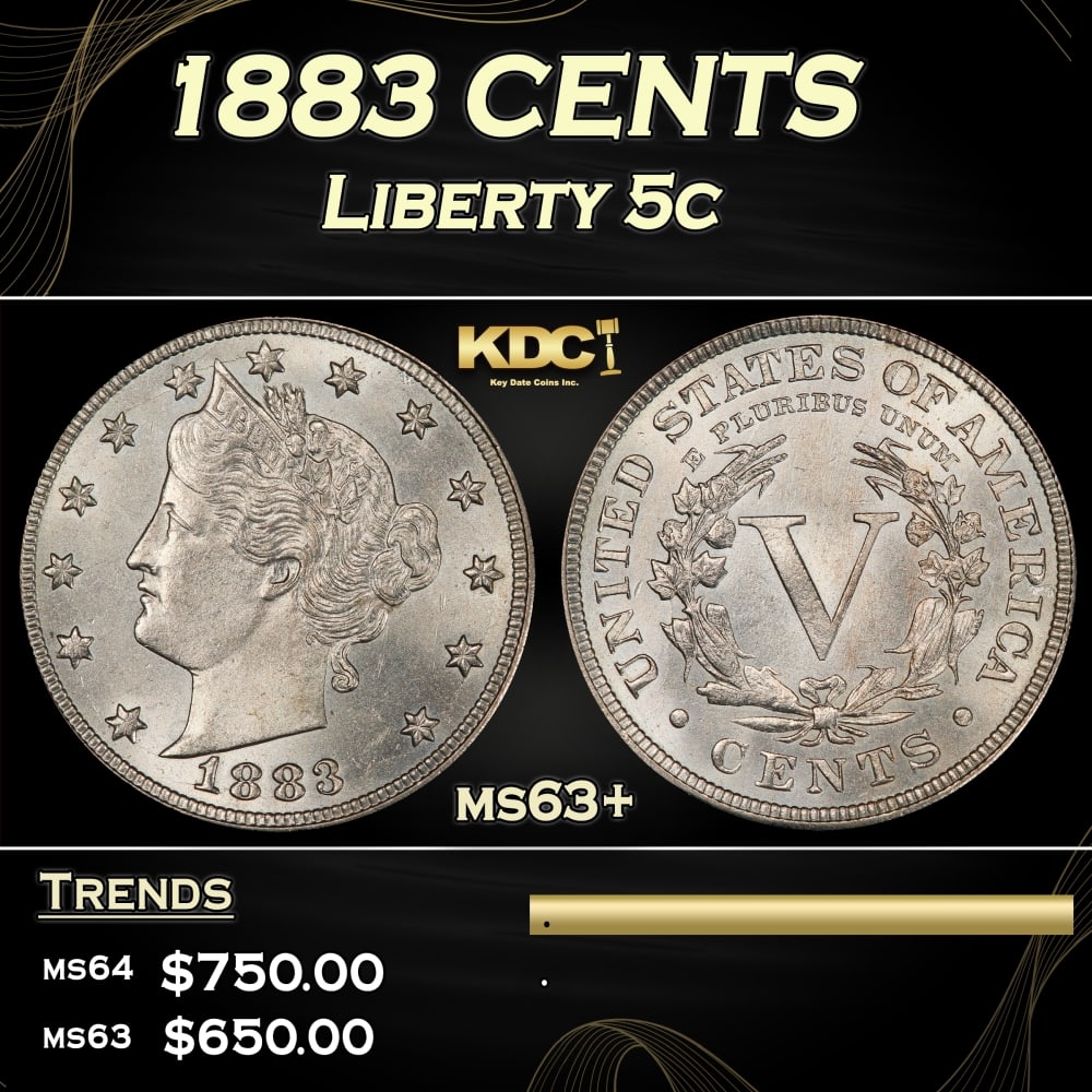 1883 CENTS Liberty Nickel 5c Grades ms63+: 1883 CENTS Liberty Nickel 5c Grades ms63+. 0
