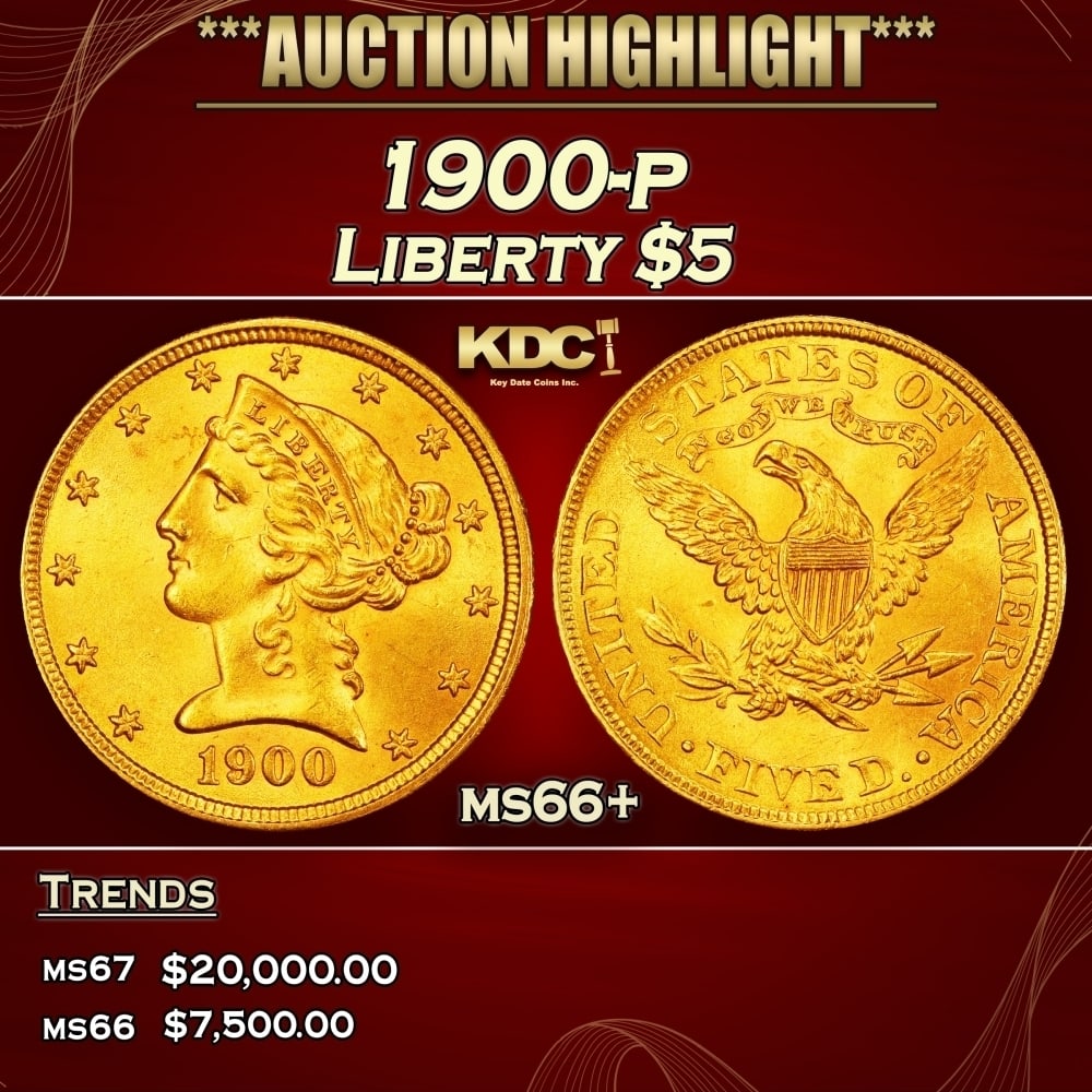 1900-p Gold Liberty Half Eagle $5 Grades ms66+ (1 of 3)