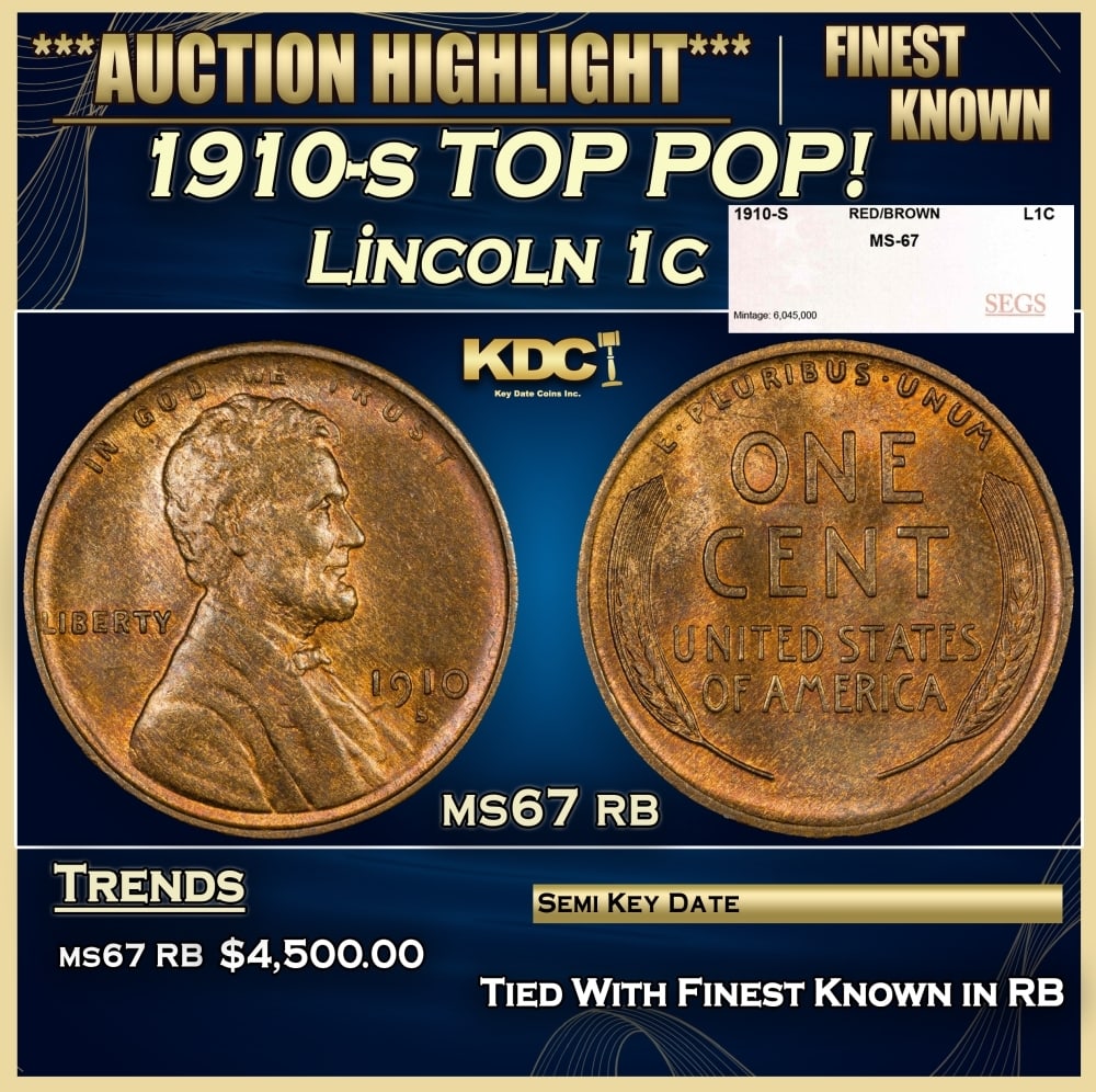 1910-s Lincoln Cent TOP POP! 1c ms67 rb SEGS (1 of 4)