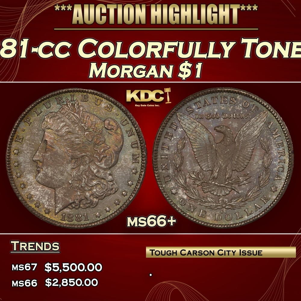 1881-cc Morgan Dollar Colorfully Toned $1 ms66+ SEGS: 1881-cc Colorfully Toned Morgan Dollar $1 ms66+ SEGS. 0