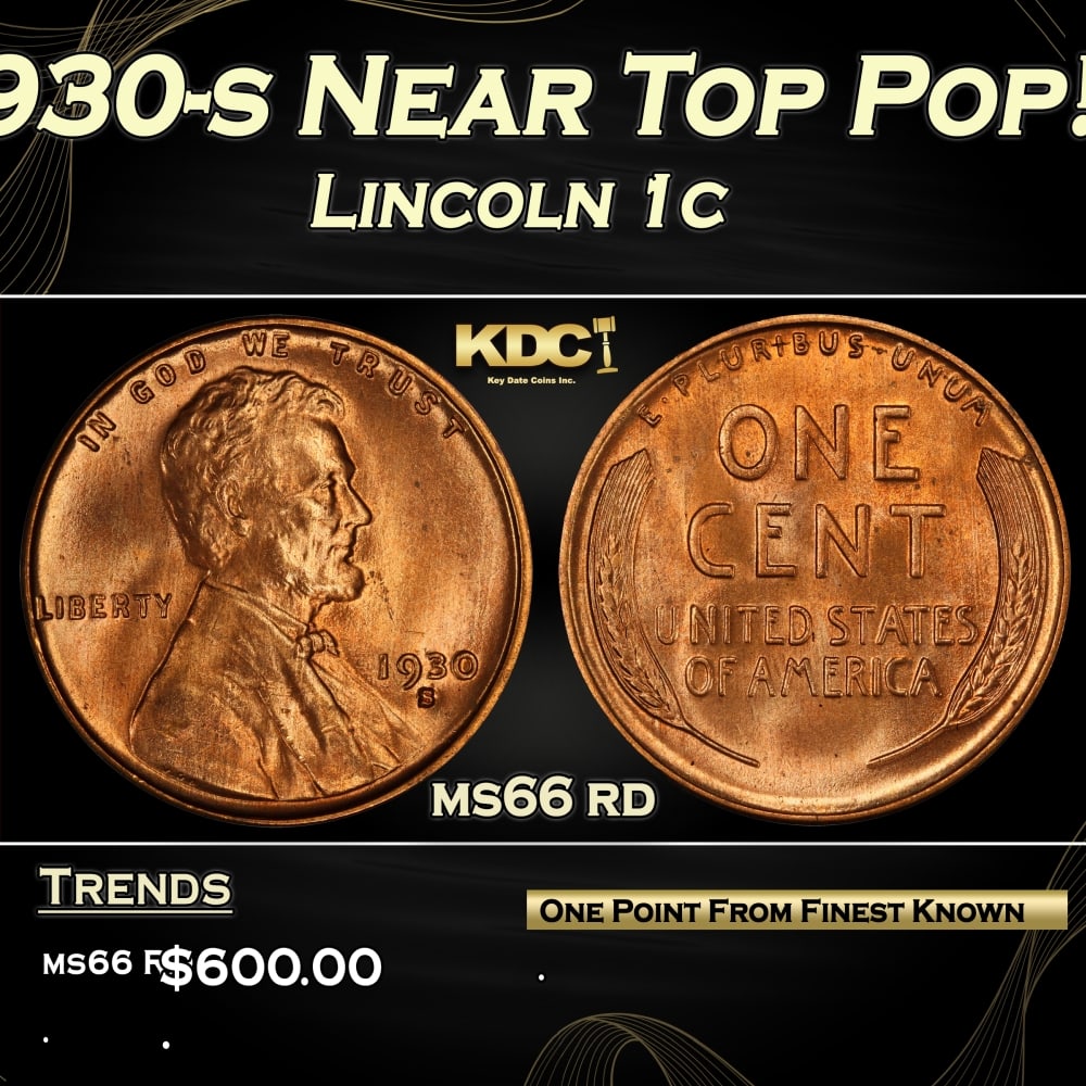 1930-s Lincoln Cent Near Top Pop! 1c Grades ms66 rd (1 of 3)