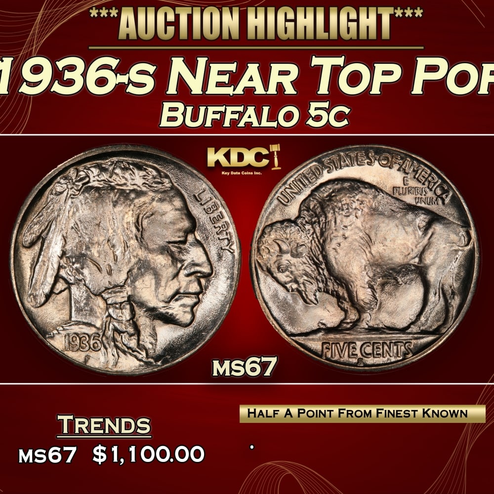 1936-s Buffalo Nickel Near Top Pop 5c ms67 SEGS (1 of 3)