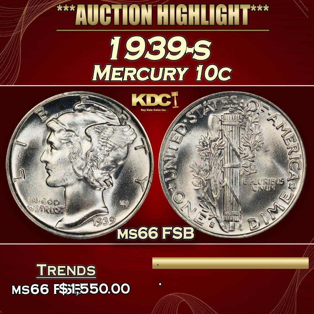 1939-s Mercury Dime 10c ms66 FSB SEGS (1 of 3)