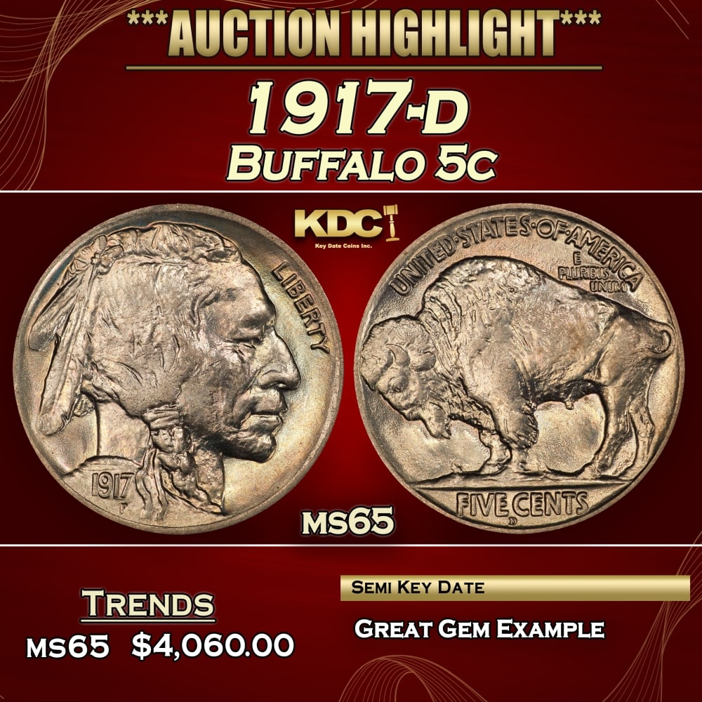 1917-d Buffalo Nickel 5c ms65 SEGS (1 of 3)