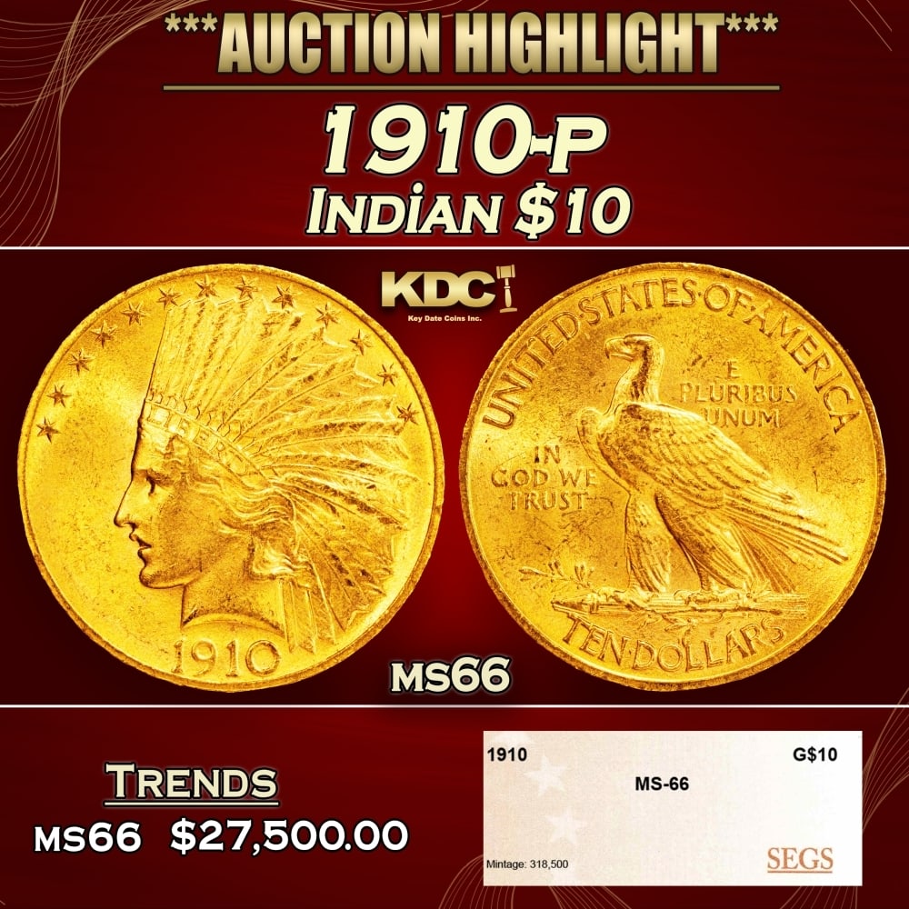 1910-p Gold Indian Eagle $10 ms66 SEGS: 1910-p Gold Indian Eagle $10 ms66 SEGS. 0
