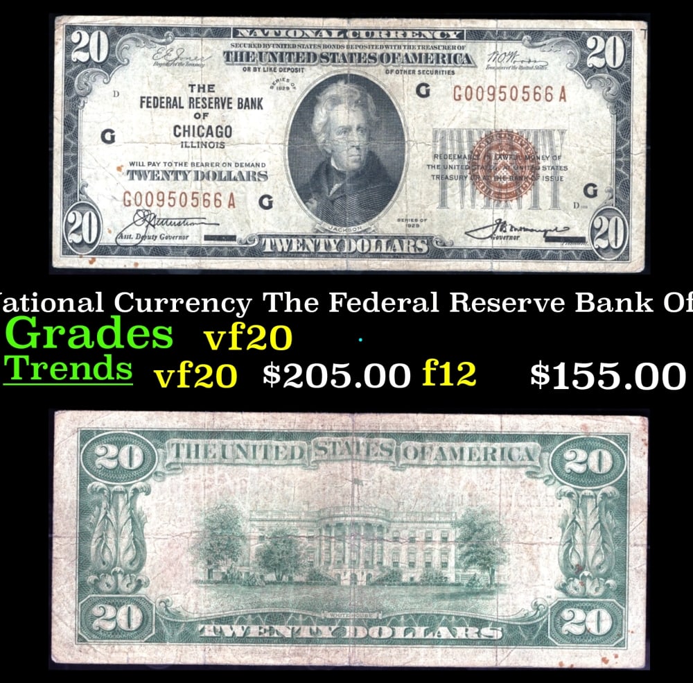1929 $20 National Currency The Federal Reserve Bank Of Chicago, IL Grades vf, very fine (1 of 3)