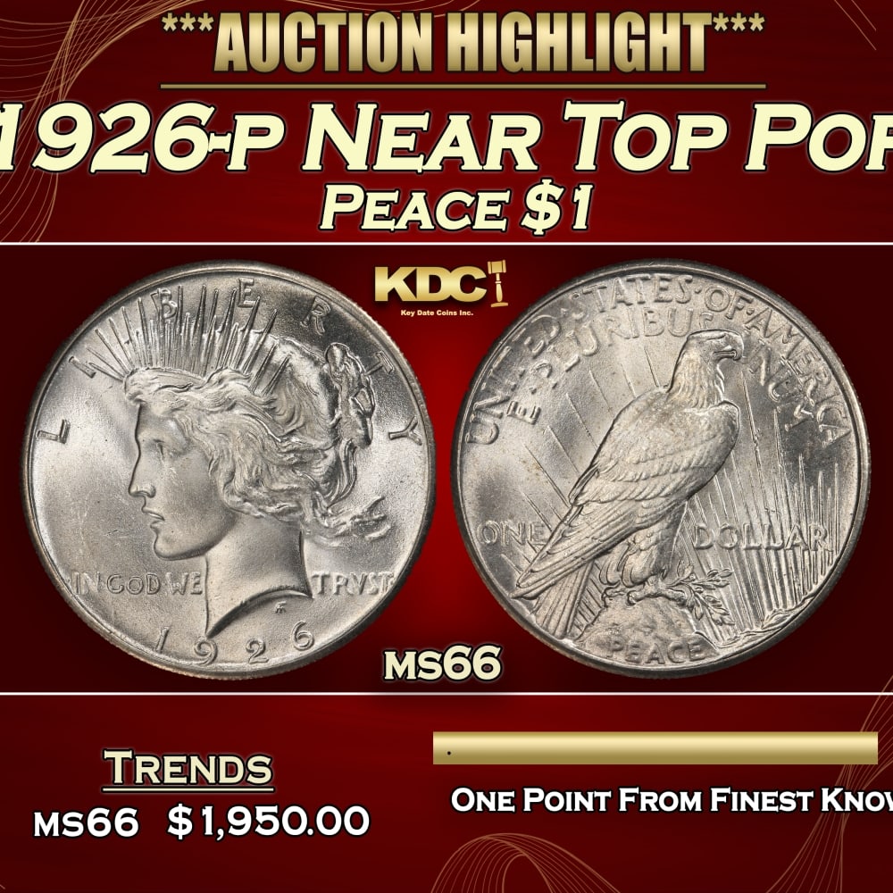 1926-p Peace Dollar Near Top Pop $1 ms66 SEGS: 1926-p Near Top Pop Peace Dollar $1 ms66 SEGS. 0