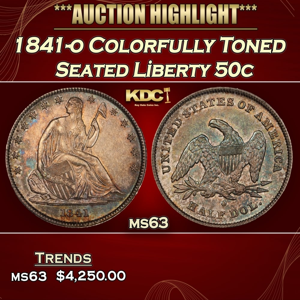 1841-o Seated Half Dollar Colorfully Toned 50c ms63 USCG (1 of 3)