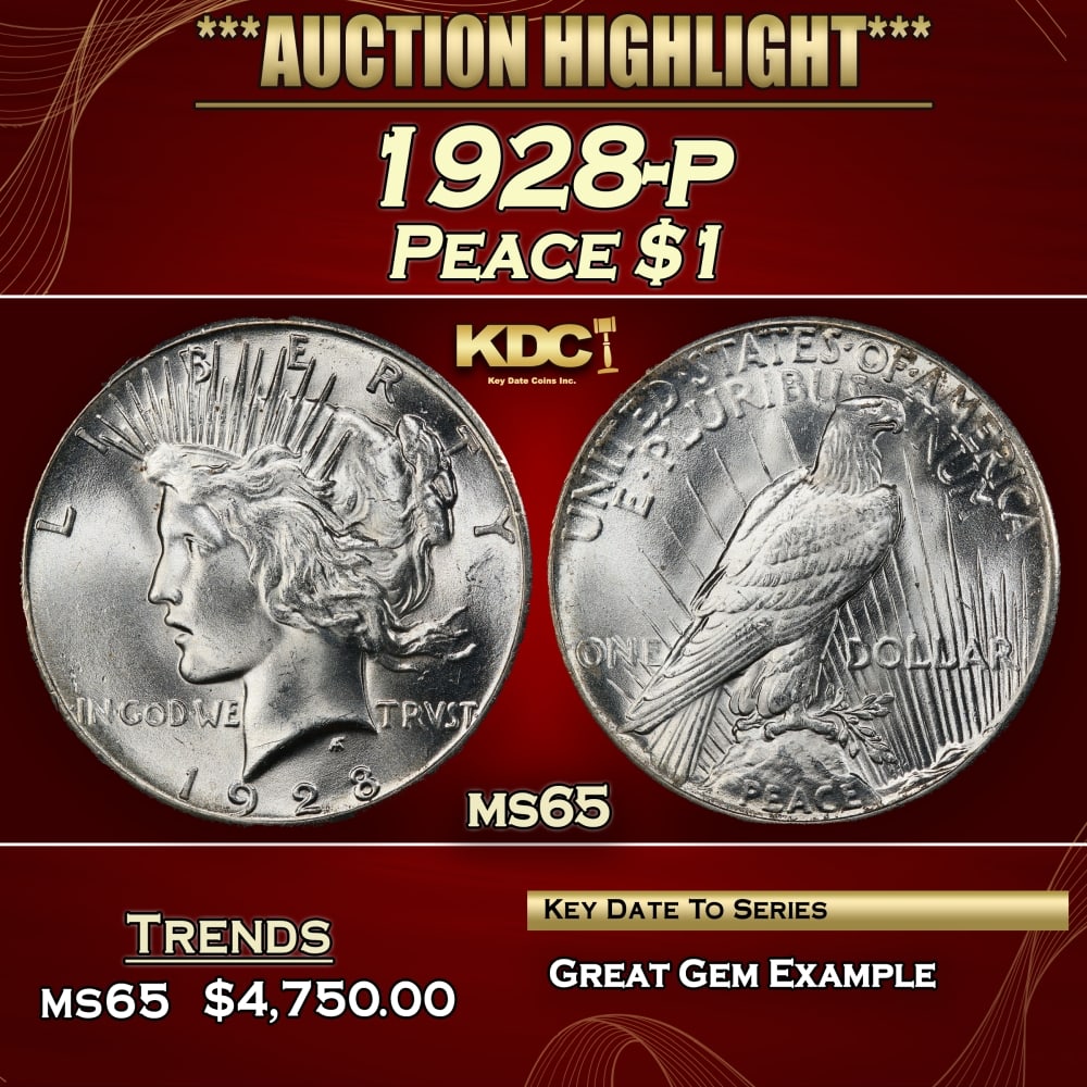 1928-p Peace Dollar $1 ms65 SEGS (1 of 3)