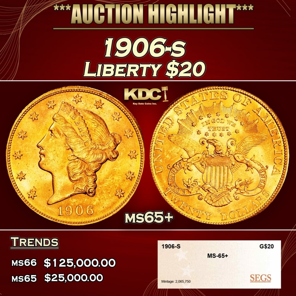 1906-s Gold Liberty Double Eagle $20 ms65+ SEGS (1 of 4)