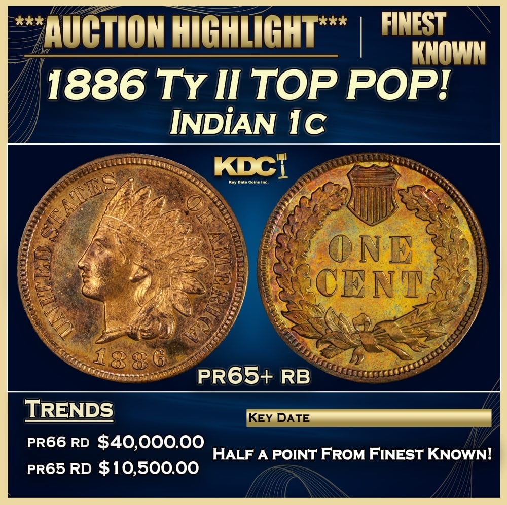 1886 Ty II Proof Indian Cent TOP POP! 1c pr65+ rb SEGS (1 of 4)