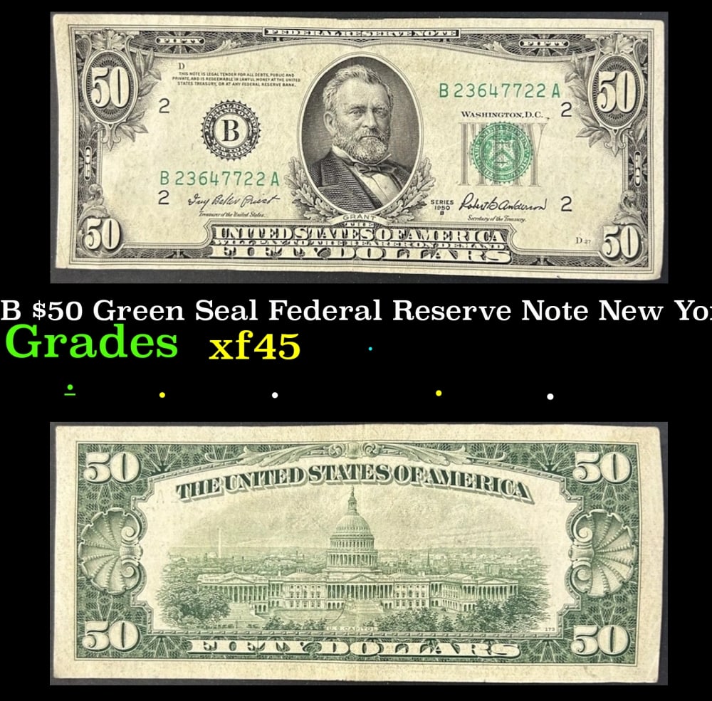 1950B $50 Green Seal Federal Reserve Note New York, NY Grades xf+ (1 of 3)