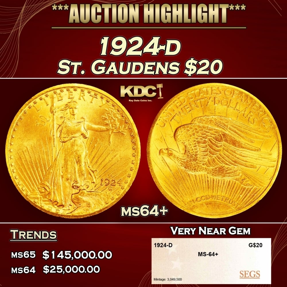 1924-d Gold St. Gaudens Double Eagle $20 ms64+ SEGS (1 of 4)