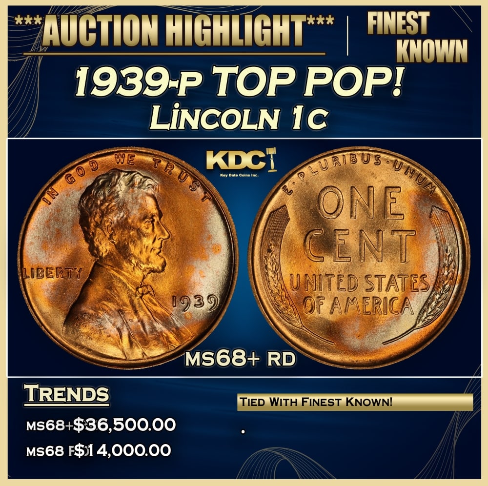 1939-p Lincoln Cent TOP POP! 1c ms68+ rd SEGS (1 of 3)