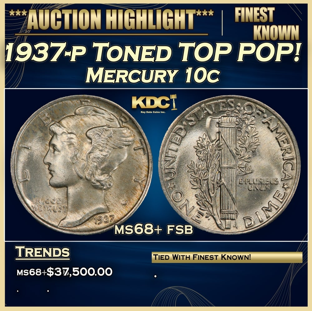 1937-p Mercury Dime Toned TOP POP! 10c ms68+ fsb SEGS (1 of 3)