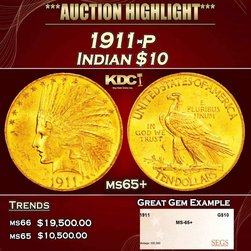 1911-p Gold Indian Eagle $10 ms65+ SEGS: 1911-p Gold Indian Eagle $10 ms65+ SEGS. 0