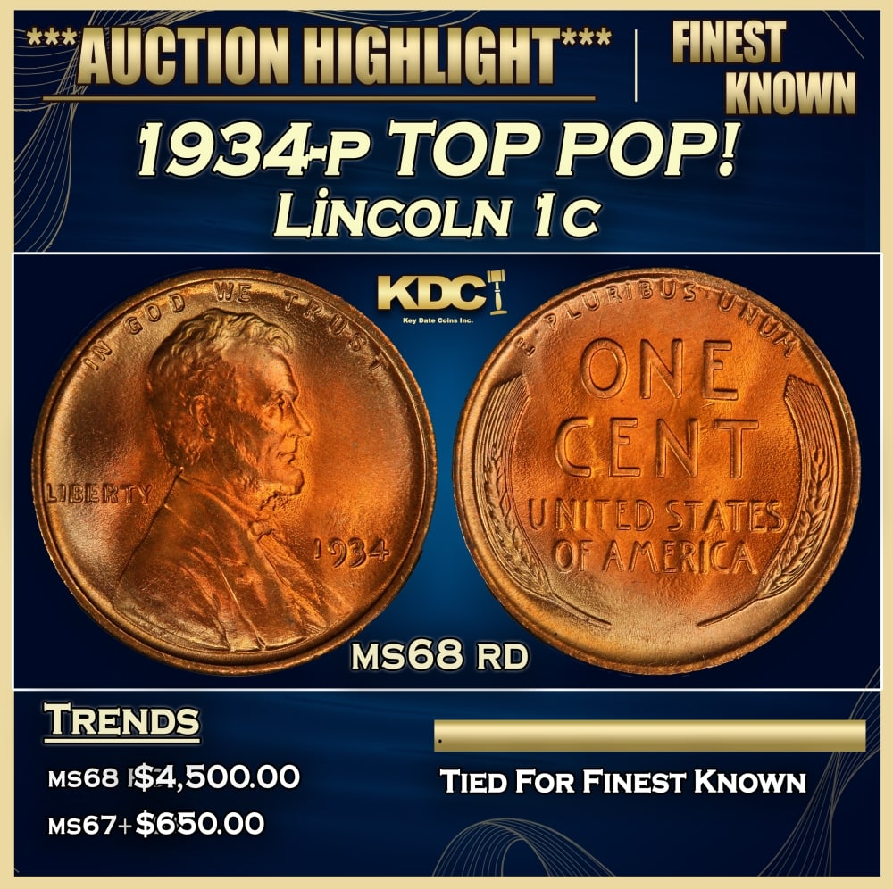 1934-p Lincoln Cent TOP POP! 1c ms68 rd SEGS (1 of 3)