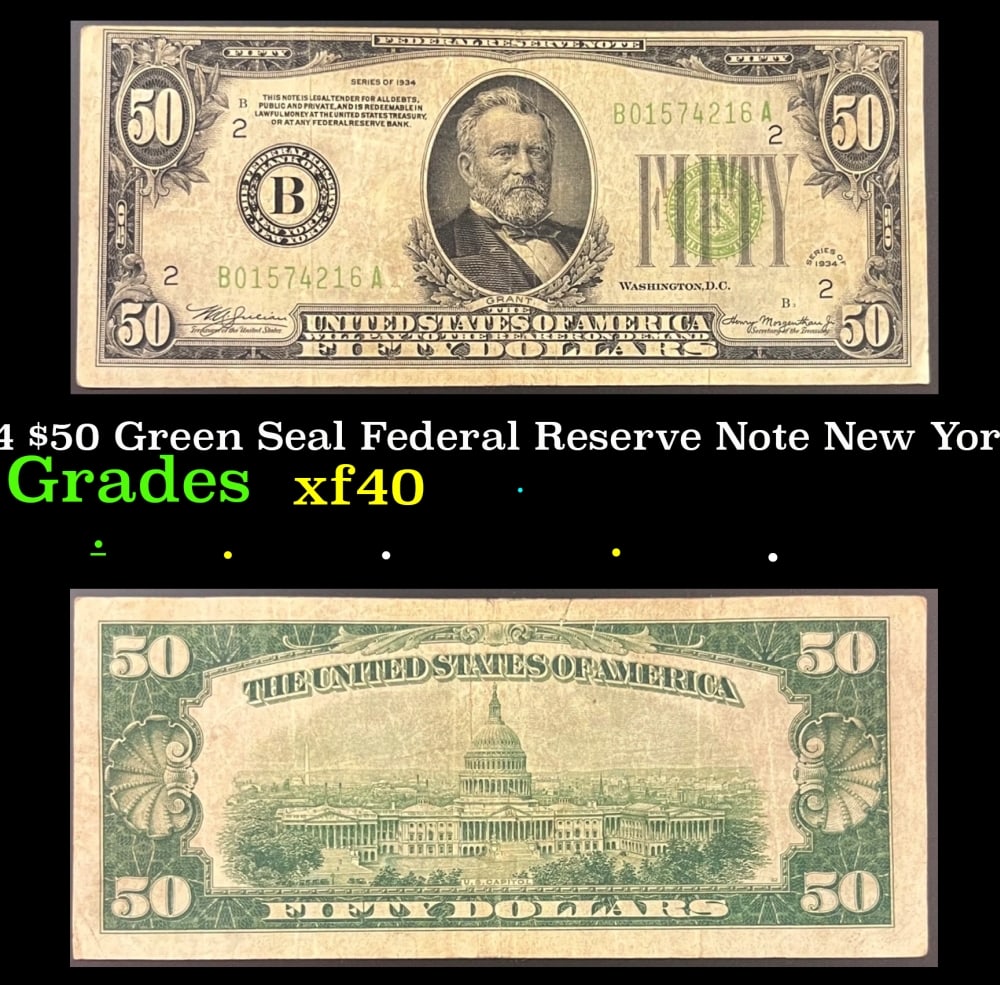 1934 $50 Green Seal Federal Reserve Note New York, NY Grades xf (1 of 3)