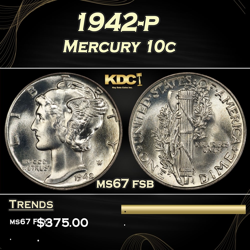 1942-p Mercury Dime 10c ms67 fsb SEGS (1 of 3)