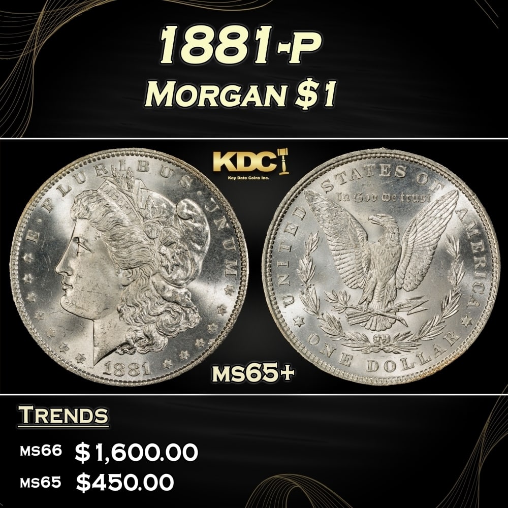 1881-p Morgan Dollar $1 Grades ms65+ (1 of 3)