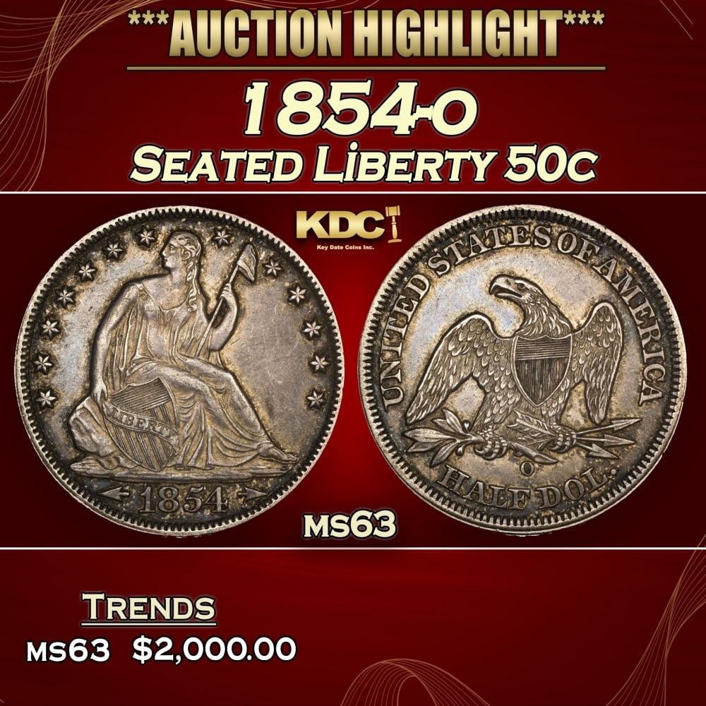 1854-o Seated Half Dollar 50c ms63 USCG: 1854-o Seated Half Dollar 50c ms63 USCG. 0