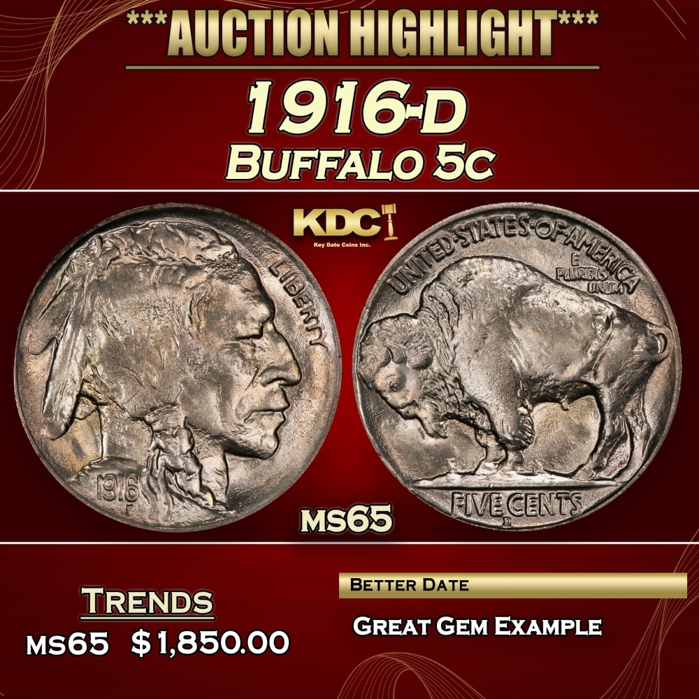 1916-d Buffalo Nickel 5c ms65 SEGS (1 of 3)