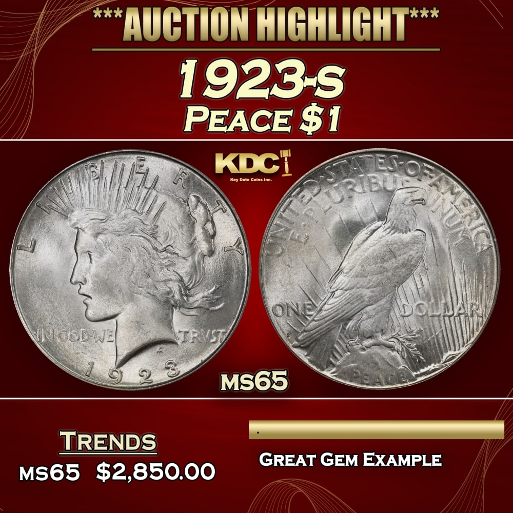 1923-s Peace Dollar $1 ms65 SEGS: 1923-s Peace Dollar $1 ms65 SEGS. 0
