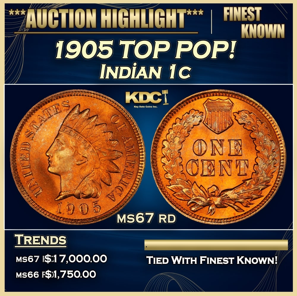 1905 Indian Cent TOP POP! 1c ms67 rd SEGS: 1905 TOP POP! Indian Cent 1c ms67 rd SEGS. 0