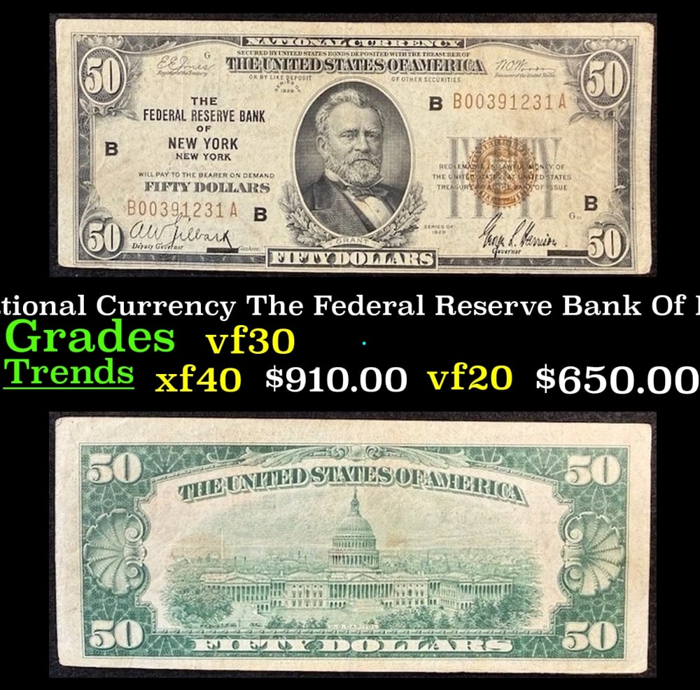 1929 $50 National Currency The Federal Reserve Bank Of New York, NY Grades vf++ (1 of 3)