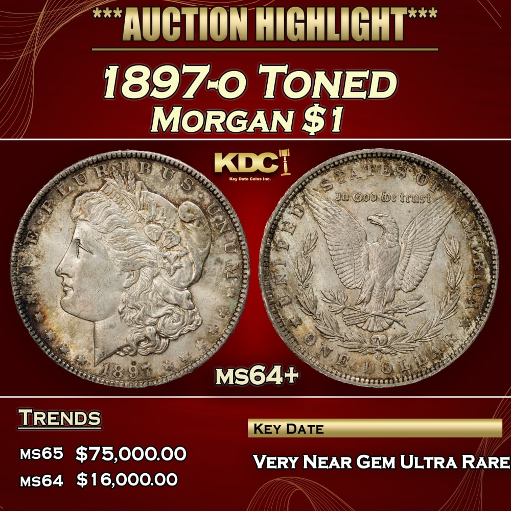 1897-o Morgan Dollar Toned $1 ms64+ SEGS: 1897-o Toned Morgan Dollar $1 ms64+ SEGS. 0