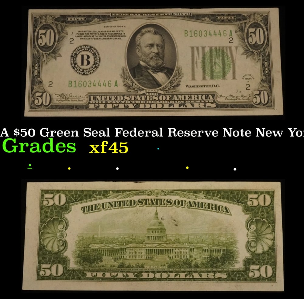 1934A $50 Green Seal Federal Reserve Note New York, NY Grades xf+ (1 of 3)
