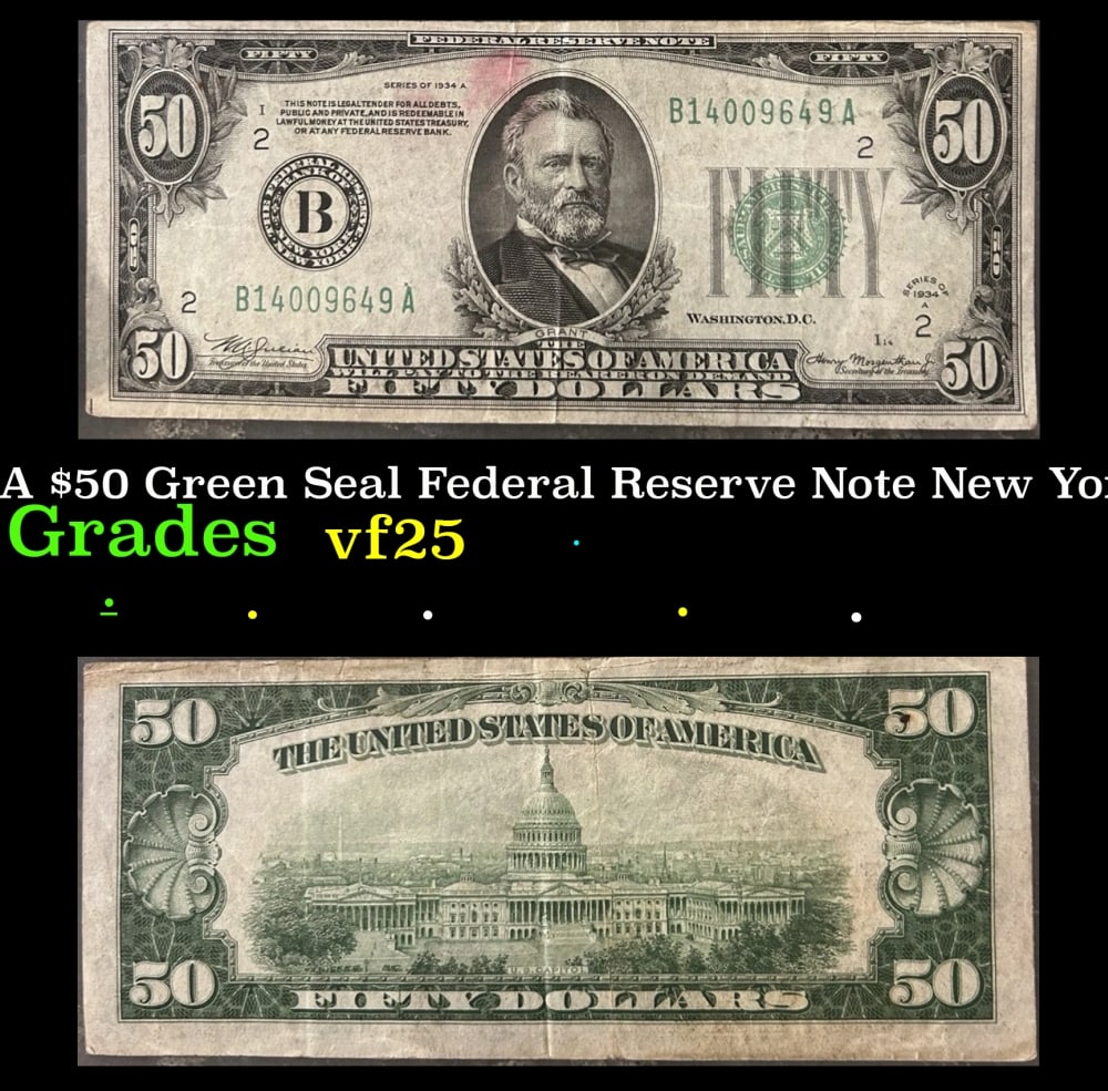 1934A $50 Green Seal Federal Reserve Note New York, NY Grades vf+ (1 of 3)