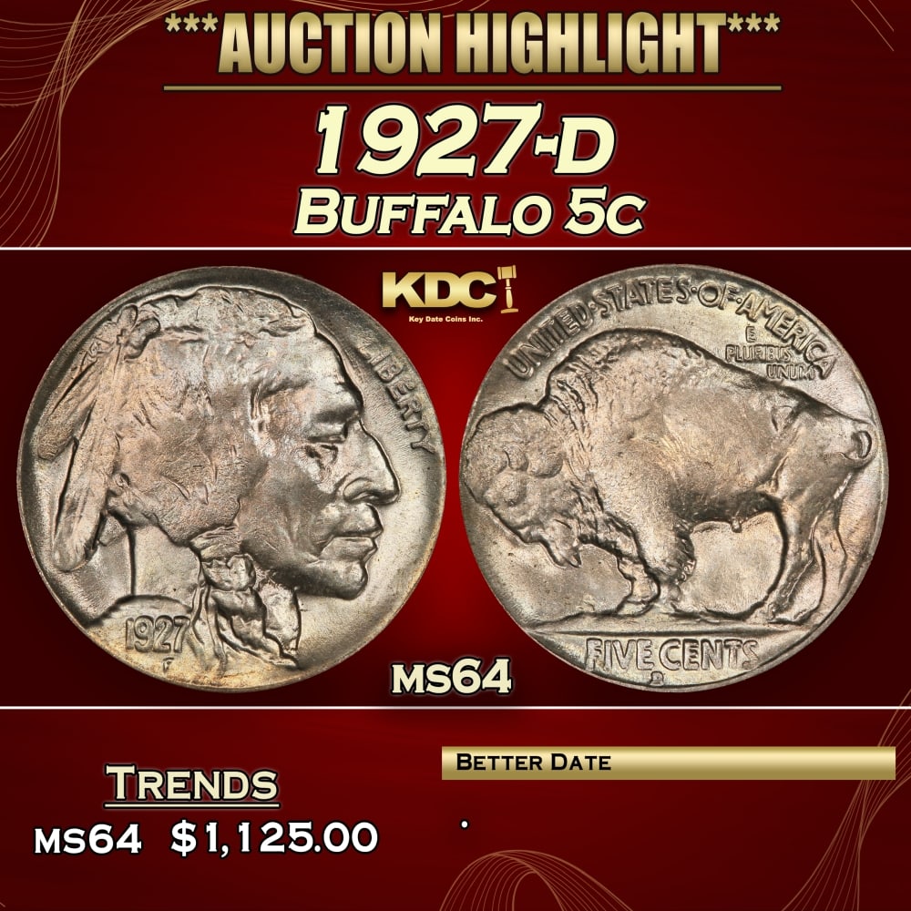 1927-d Buffalo Nickel 5c ms64 SEGS (1 of 3)