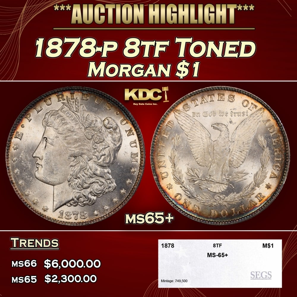1878-p 8tf Morgan Dollar Toned $1 ms65+ SEGS (1 of 4)
