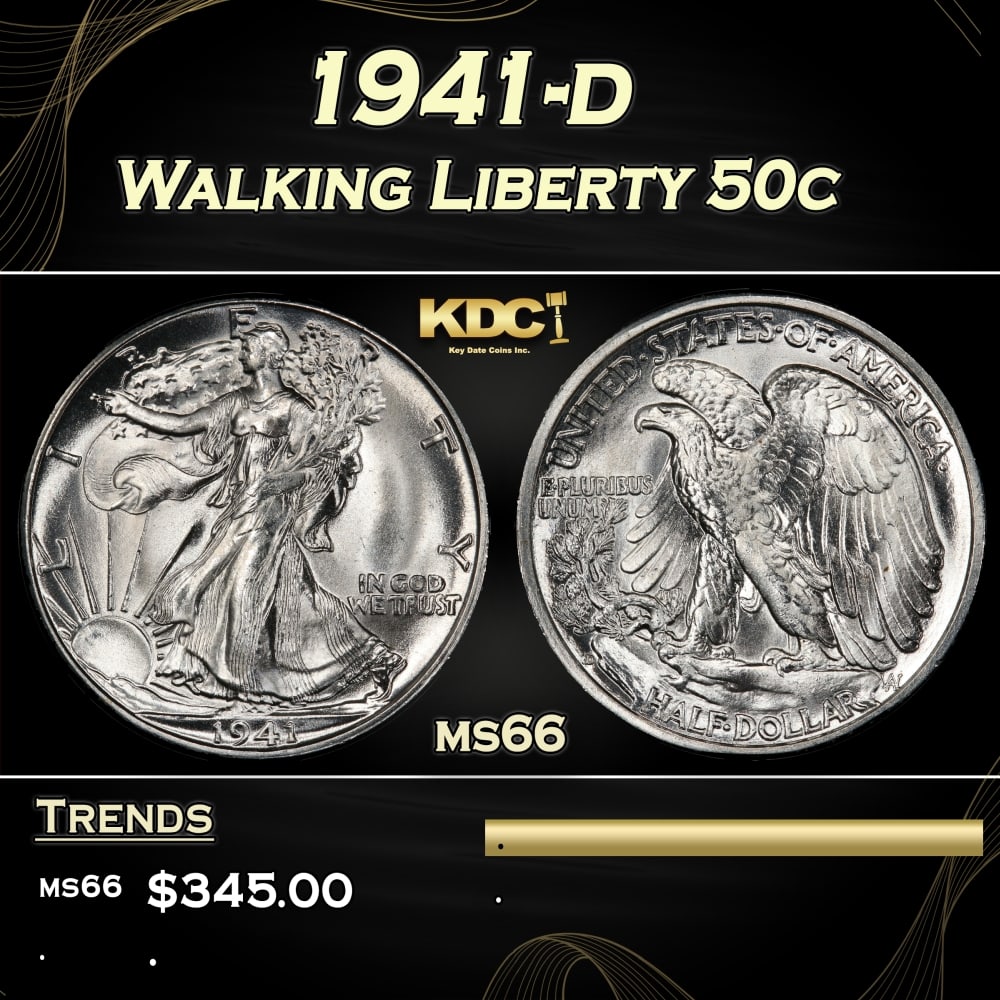 1941-d Walking Liberty Half Dollar 50c Grades ms66 (1 of 3)