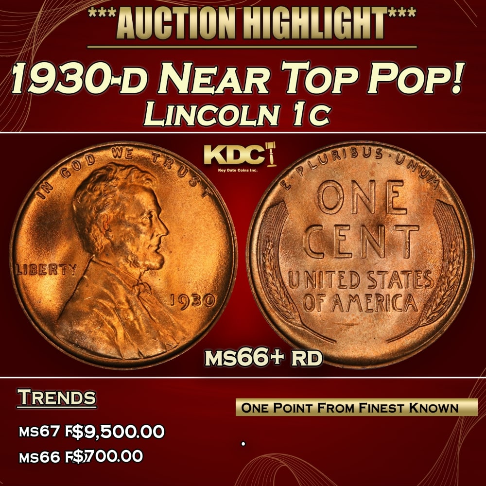1930-d Lincoln Cent Near Top Pop! 1c ms66+ rd SEGS (1 of 3)
