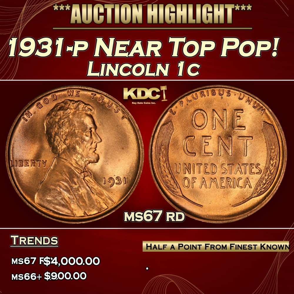1931-p Lincoln Cent Near Top Pop! 1c ms67 rd SEGS (1 of 3)