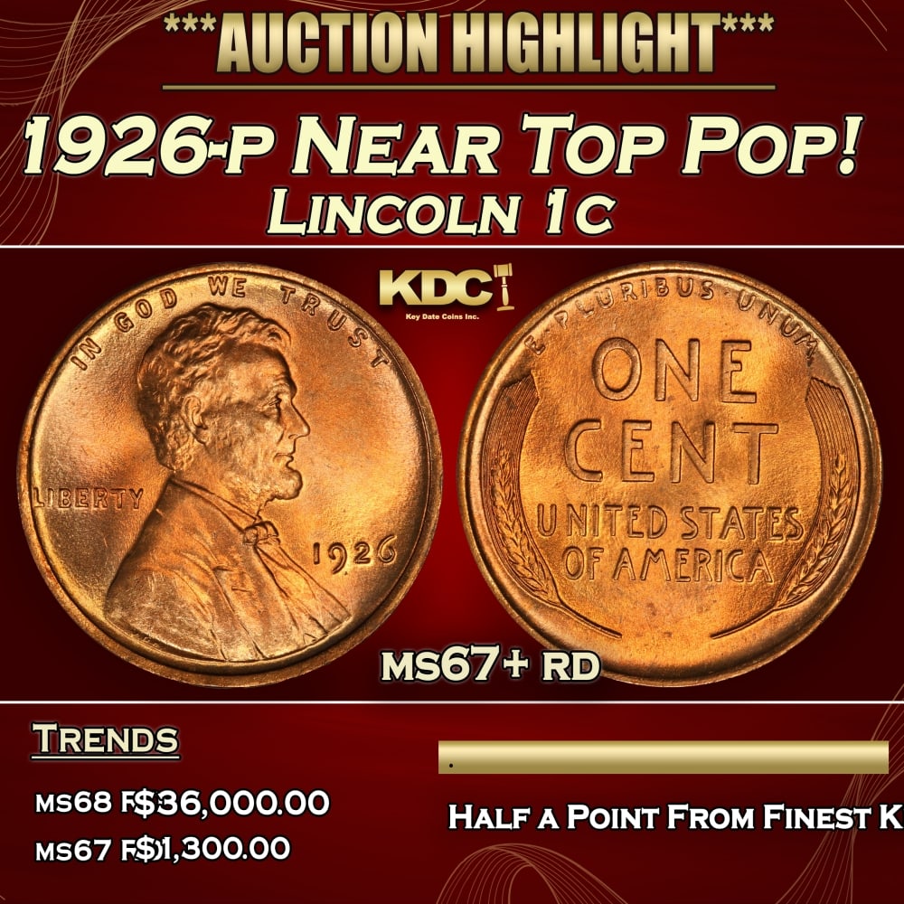 1926-p Lincoln Cent Near Top Pop! 1c ms67+ rd SEGS (1 of 3)
