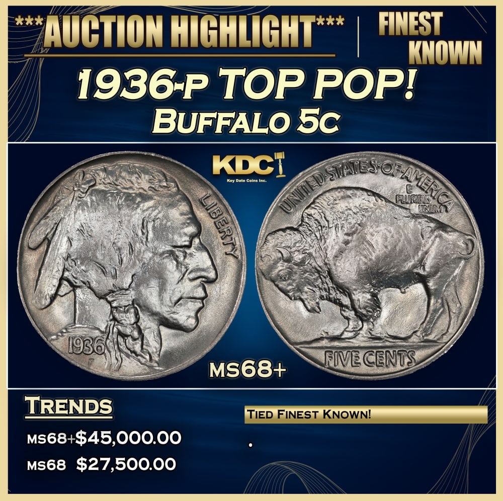 1936-p Buffalo Nickel TOP POP! 5c ms68+ SEGS: 1936-p TOP POP! Buffalo Nickel 5c ms68+ SEGS.