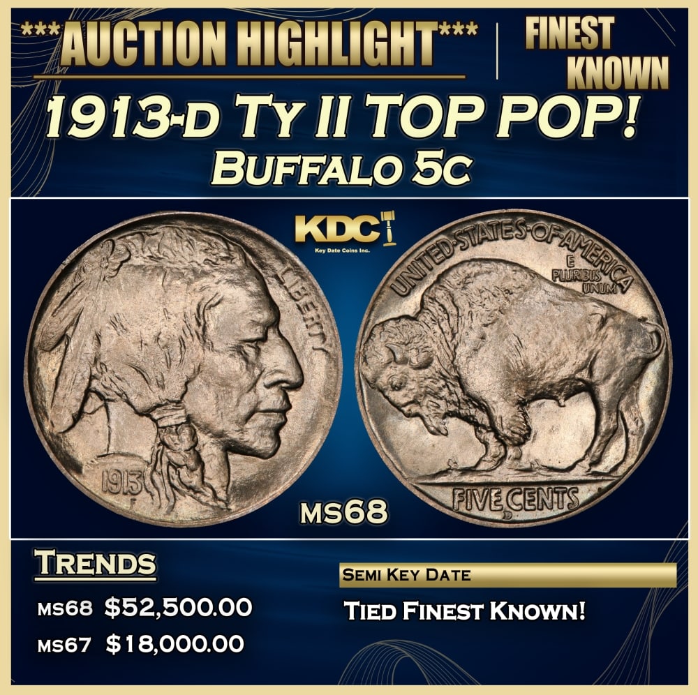 1913-d Ty II Buffalo Nickel TOP POP! 5c ms68 SEGS (1 of 3)