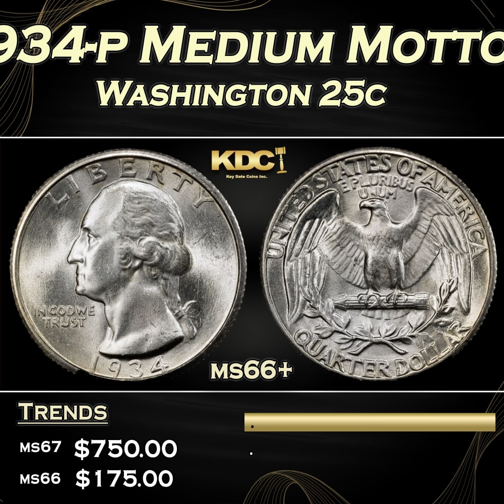1934-p Washington Quarter Medium Motto 25c ms66+ SEGS (1 of 3)