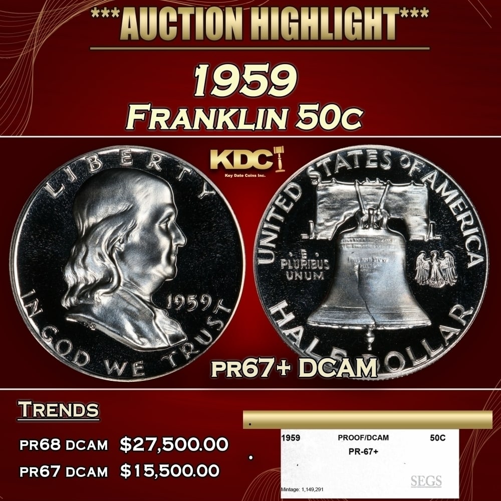 1959 Proof Franklin Half Dollar 50c pr67+ DCAM SEGS (1 of 4)