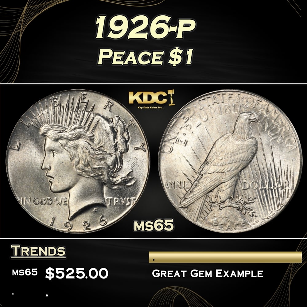 1926-p Peace Dollar $1 Grades ms65 (1 of 3)