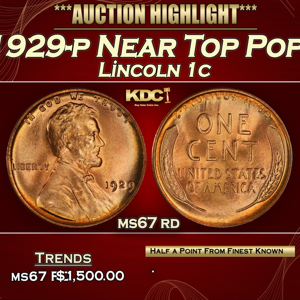 1929-p Lincoln Cent Near Top Pop! 1c ms67 rd SEGS (1 of 3)
