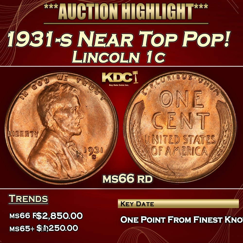 1931-s Lincoln Cent Near Top Pop! 1c ms66 rd SEGS (1 of 3)