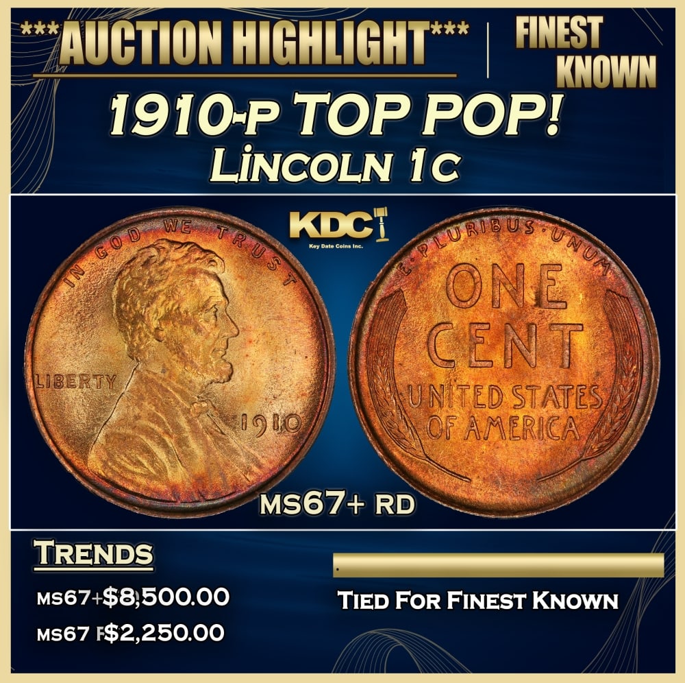 1910-p Lincoln Cent TOP POP! 1c ms67+ rd SEGS (1 of 3)