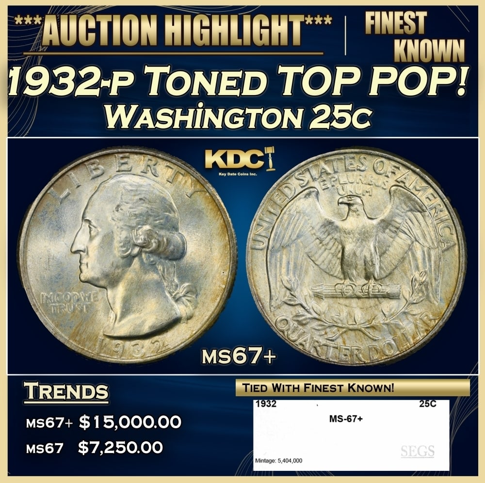 1932-p Washington Quarter Toned TOP POP! 25c ms67+ SEGS (1 of 4)