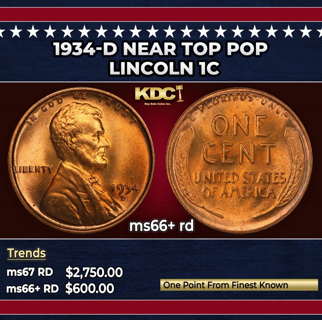 1934-d Lincoln Cent Near Top Pop 1c ms66+ rd SEGS (1 of 3)