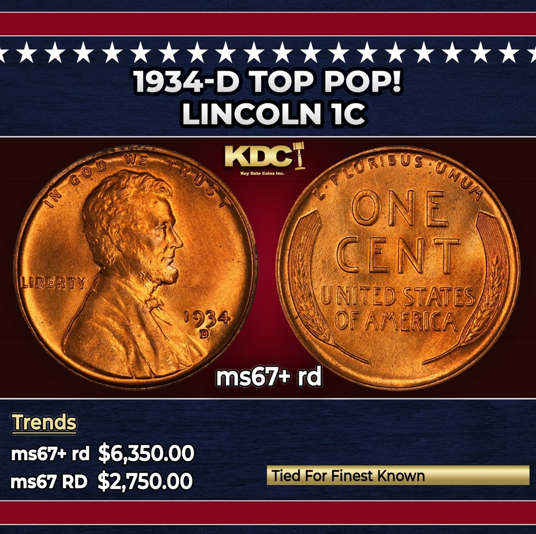 1934-d Lincoln Cent TOP POP! 1c ms67+ rd SEGS (1 of 3)