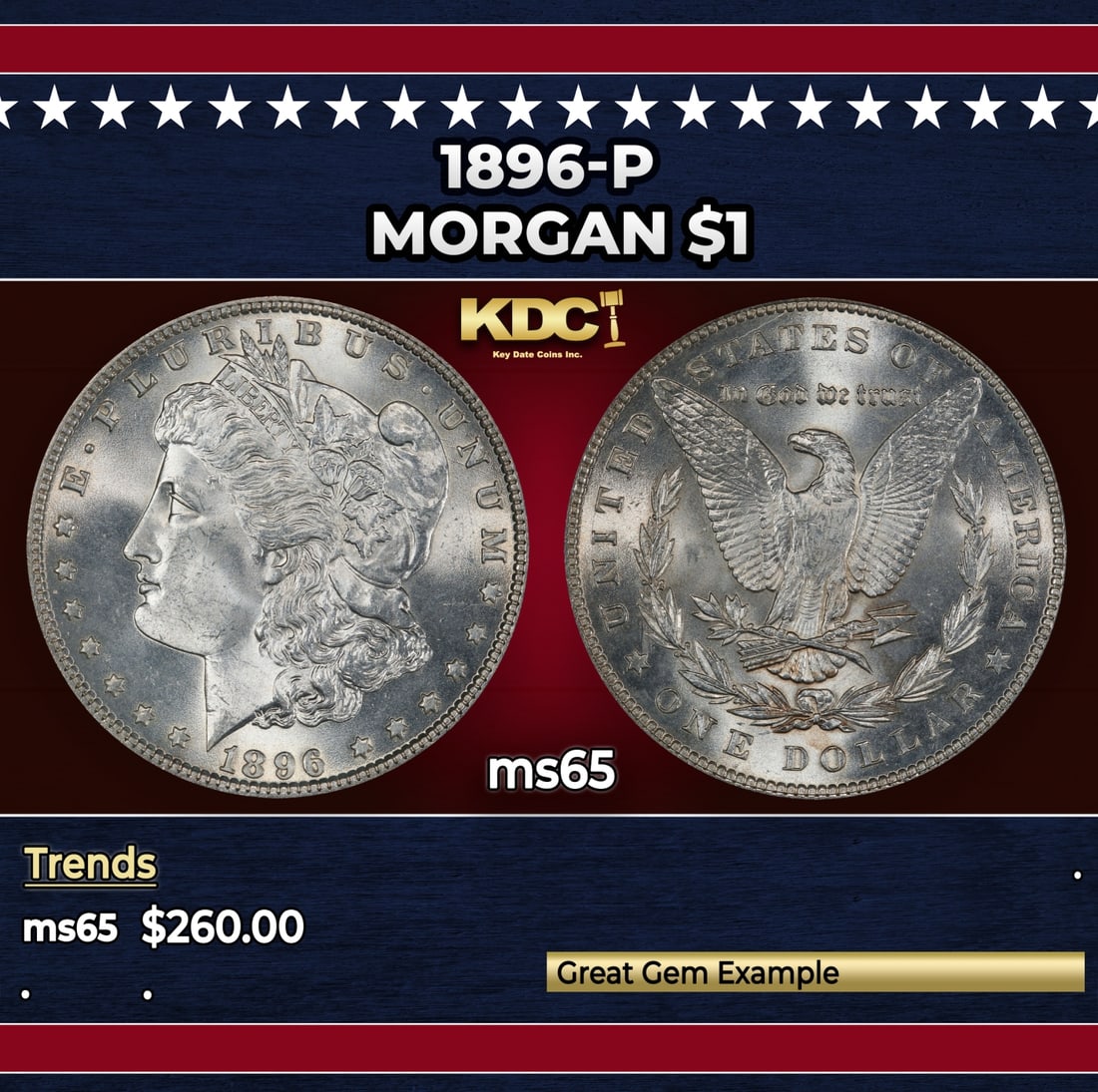 1896-p Morgan Dollar $1 Grades ms65 (1 of 3)